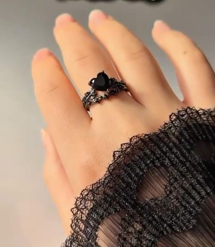 Black Stone Marbel Couple Ring